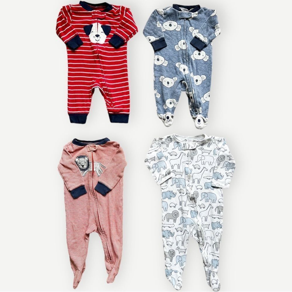 Carter’s BUNDLE OF 4 Baby Boy Multi-Size One Piece Pajamas. 3, 6, & 9 Months.